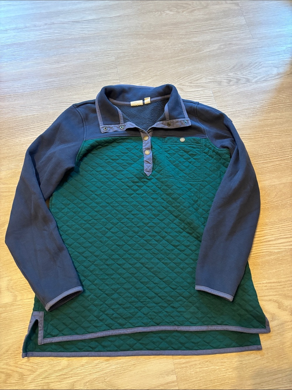 L.L.Bean Women’s L Quilted Sweatshirt Mock Neck Tunic Color-Block 517174